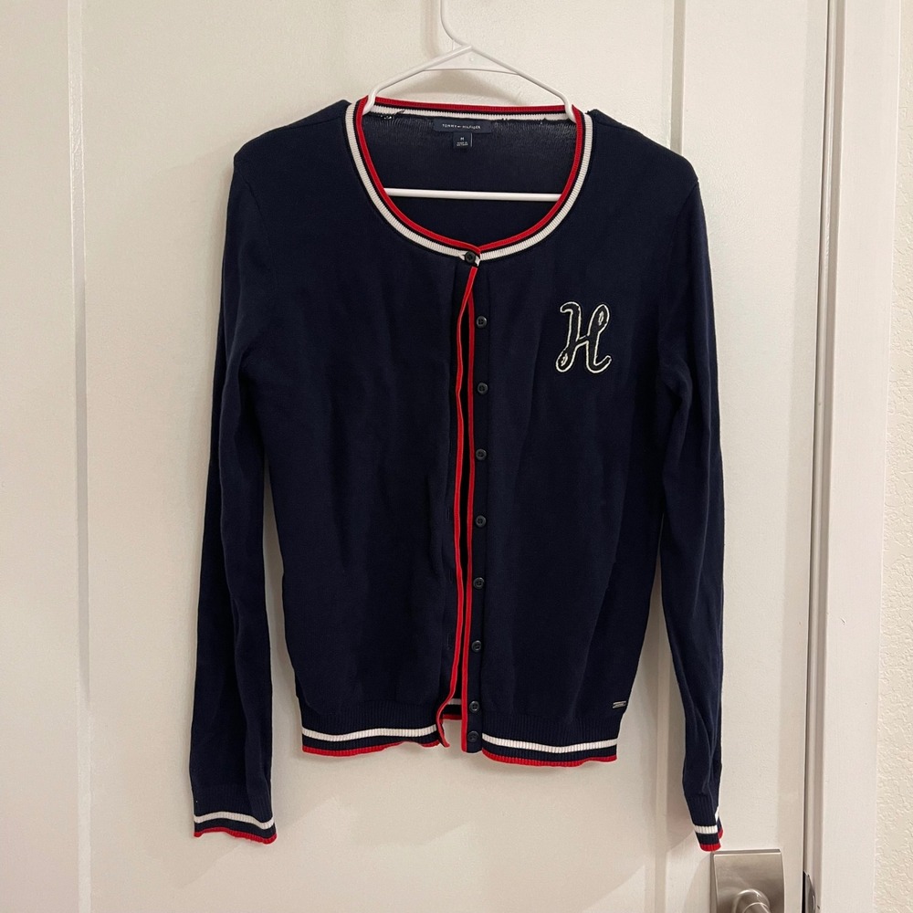 Tommy Hilfiger Preppy Navy Cardigan Collegiate Old‎ Money Fall Y2K Style